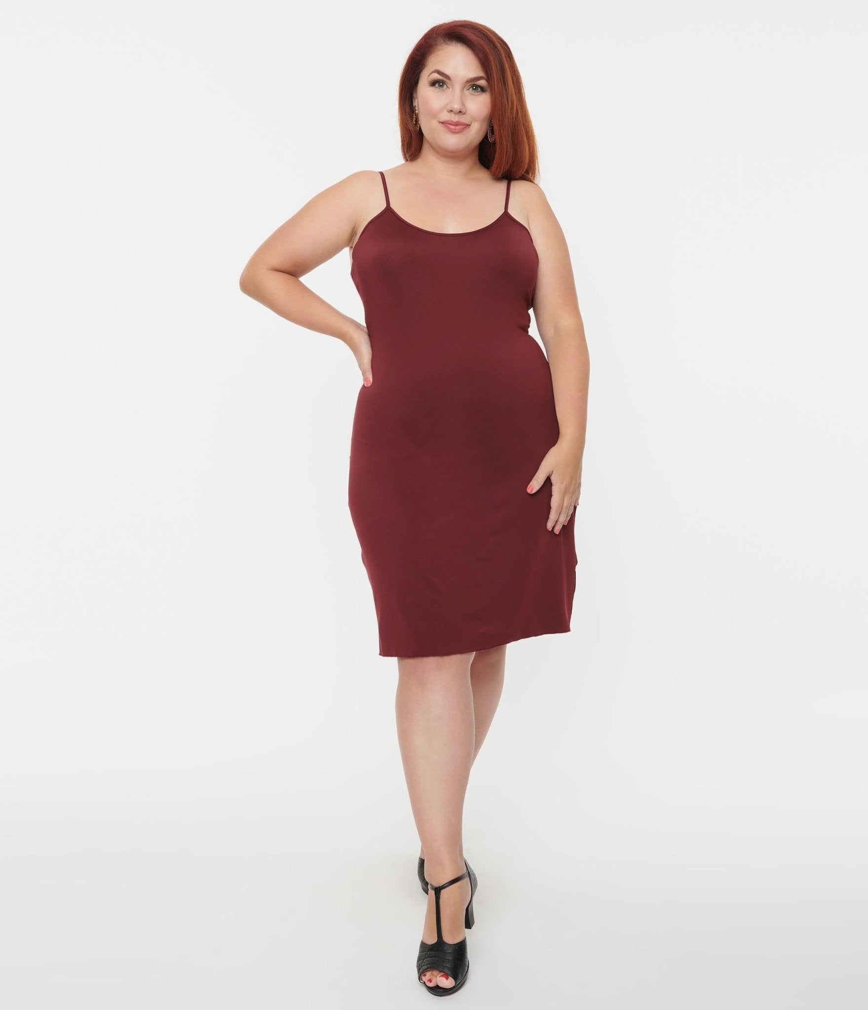 Unique Vintage Plus Size Burgundy Long Slip