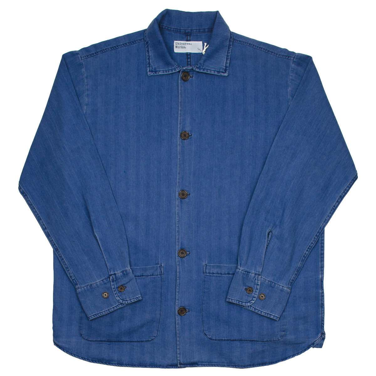 Universal Works - Travail Overshirt Herringbone Denim - Faded Indigo