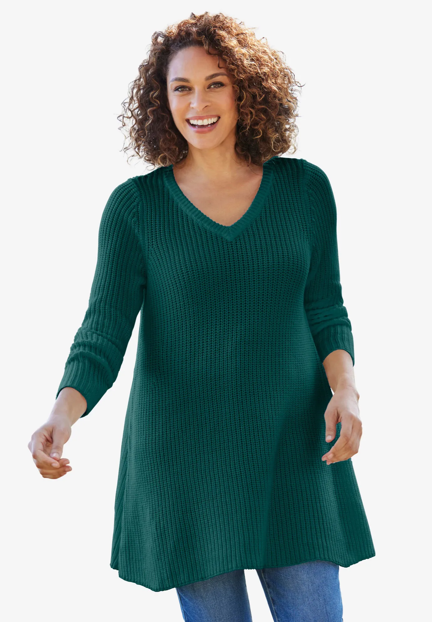 V-Neck Shaker Trapeze Sweater