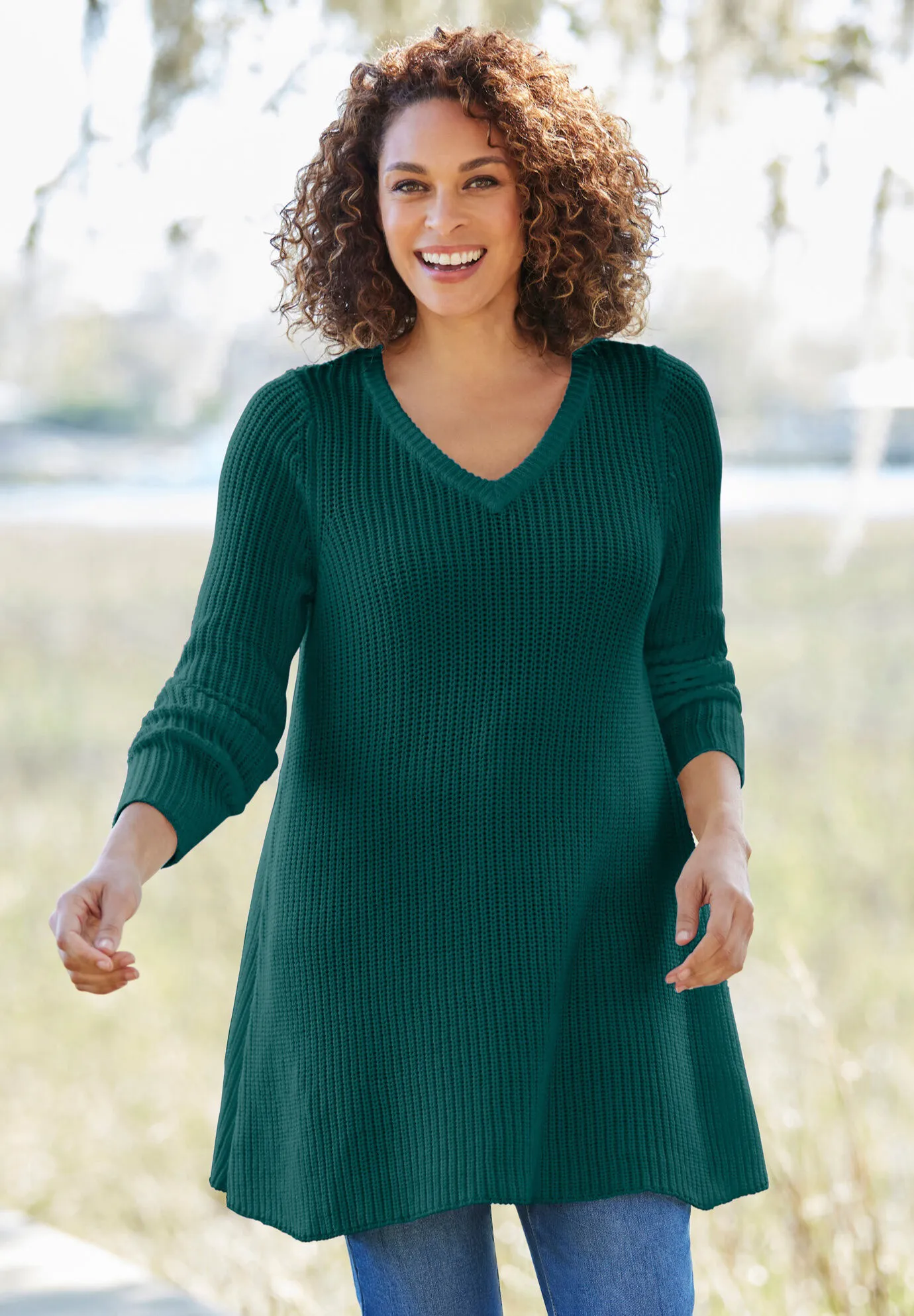 V-Neck Shaker Trapeze Sweater