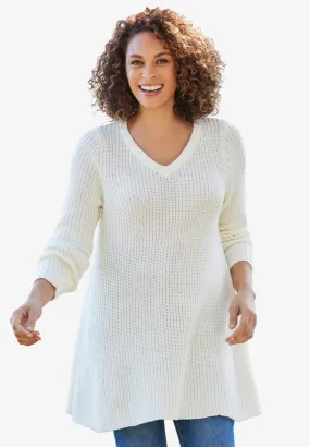 V-Neck Shaker Trapeze Sweater