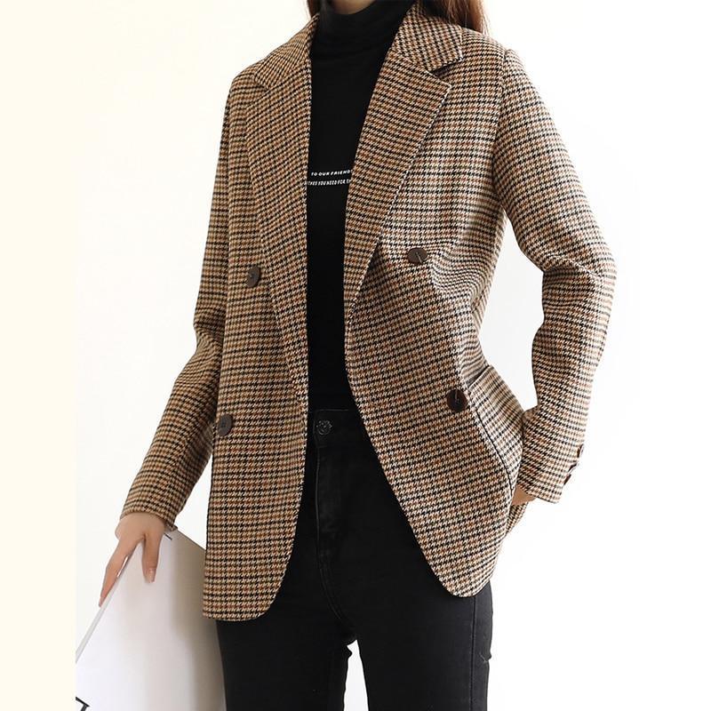 Vintage Houndstooth Plaid Blazer Women - Vintage - Plaid