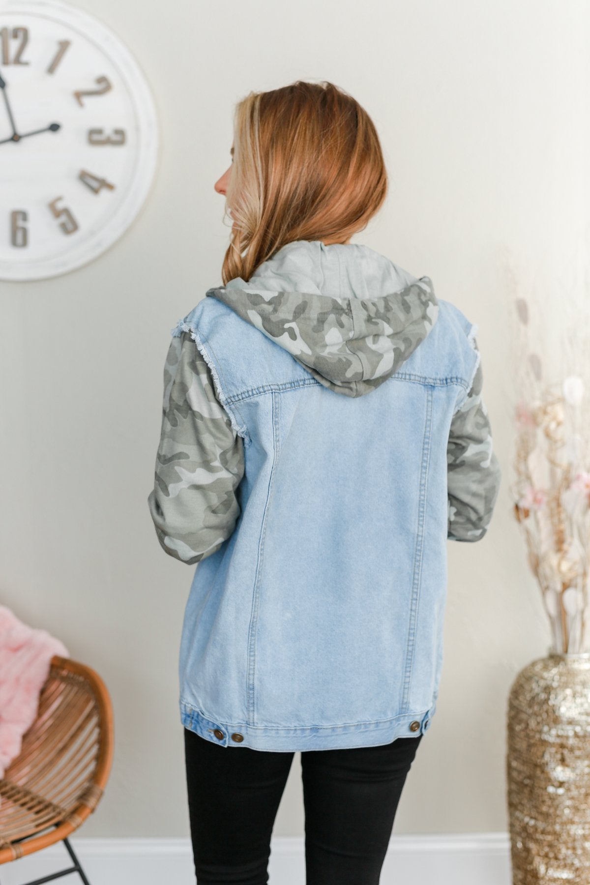 Wanderlust Wonder Button Down Denim Jacket- Camo & Denim