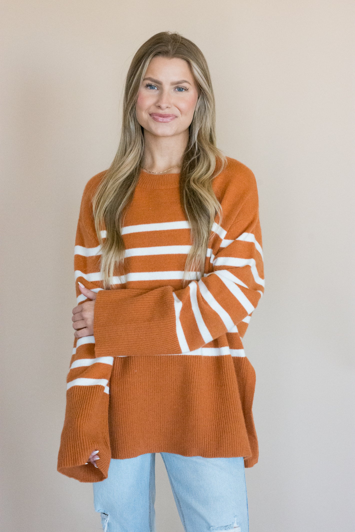 Warm Embrace Rust Striped Sweater Top