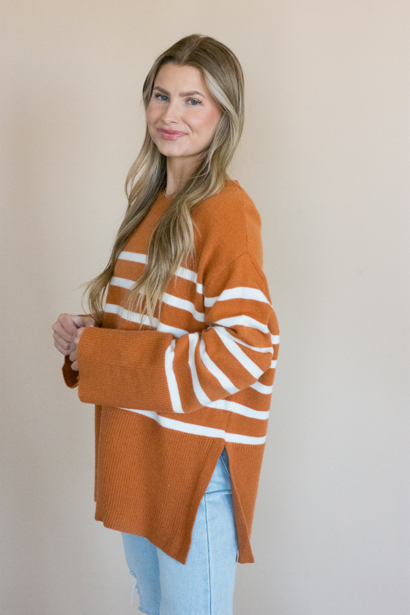 Warm Embrace Rust Striped Sweater Top