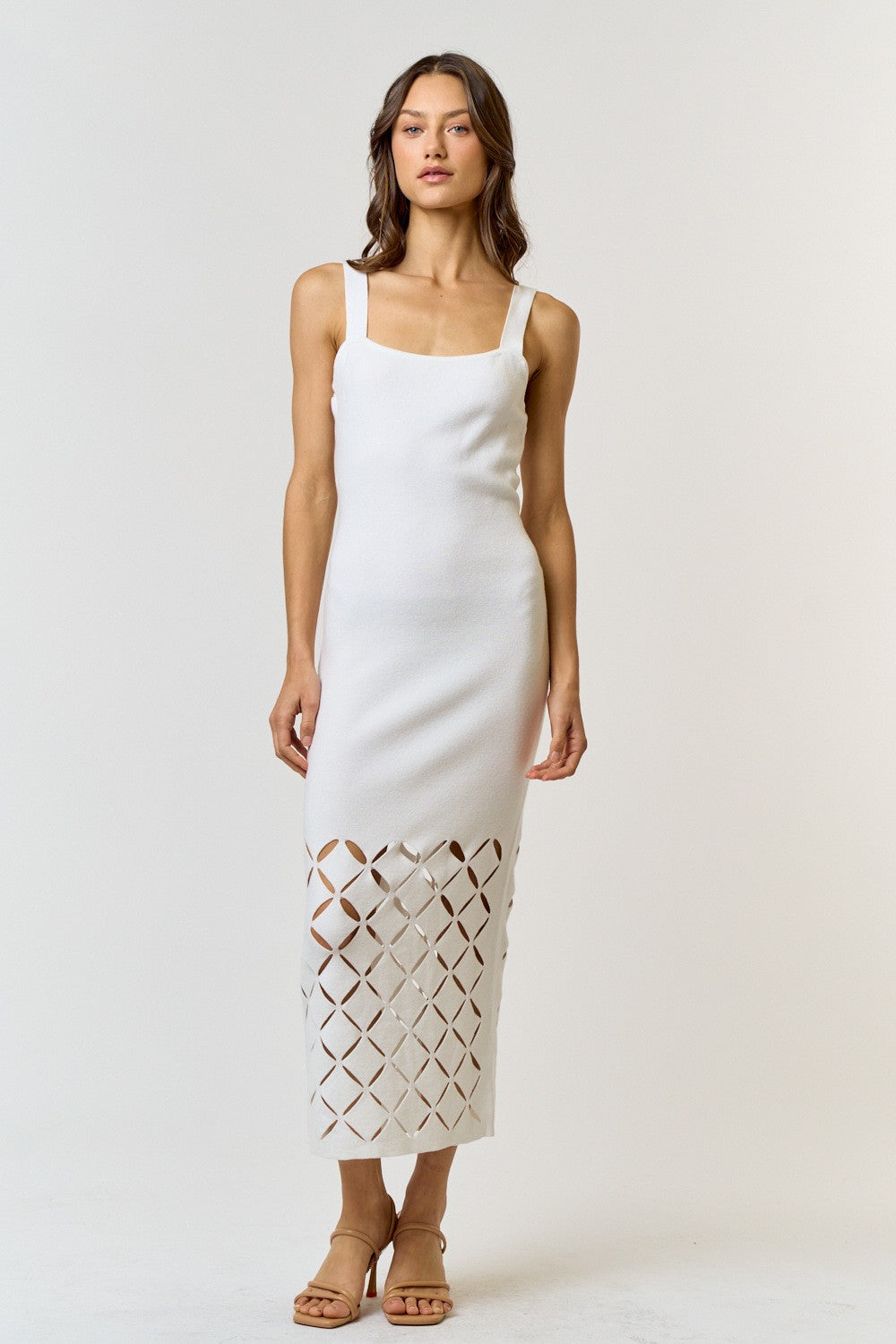 White Detail Midi Dress