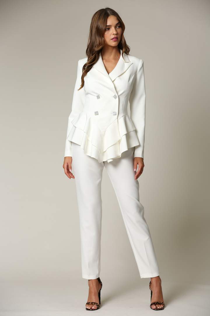 White Two Piece Blazer And Pant Set