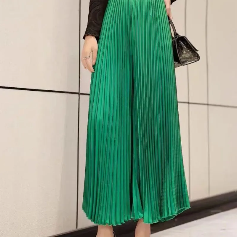 Wide Leg Fashion Pleated Cropped Elastic Pants