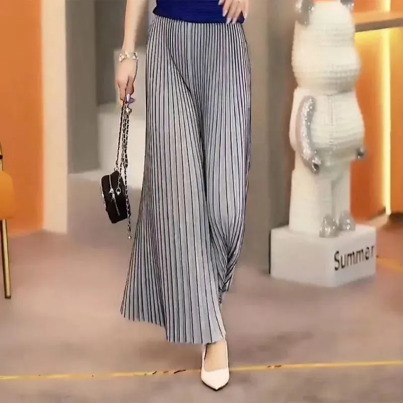 Wide Leg Fashion Pleated Cropped Elastic Pants