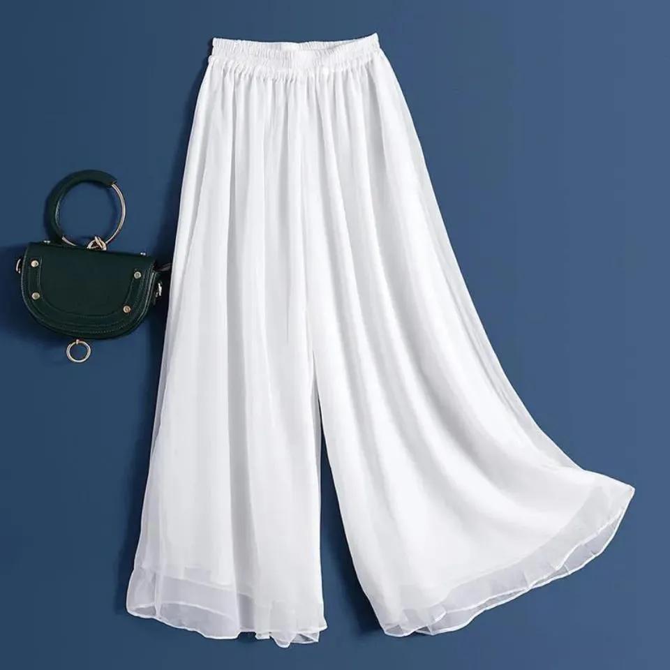 Woman Casual Chiffon Wide Leg Pants Big Size Loose Elastic