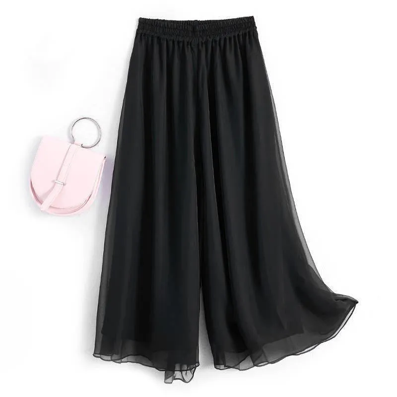 Woman Casual Chiffon Wide Leg Pants Big Size Loose Elastic