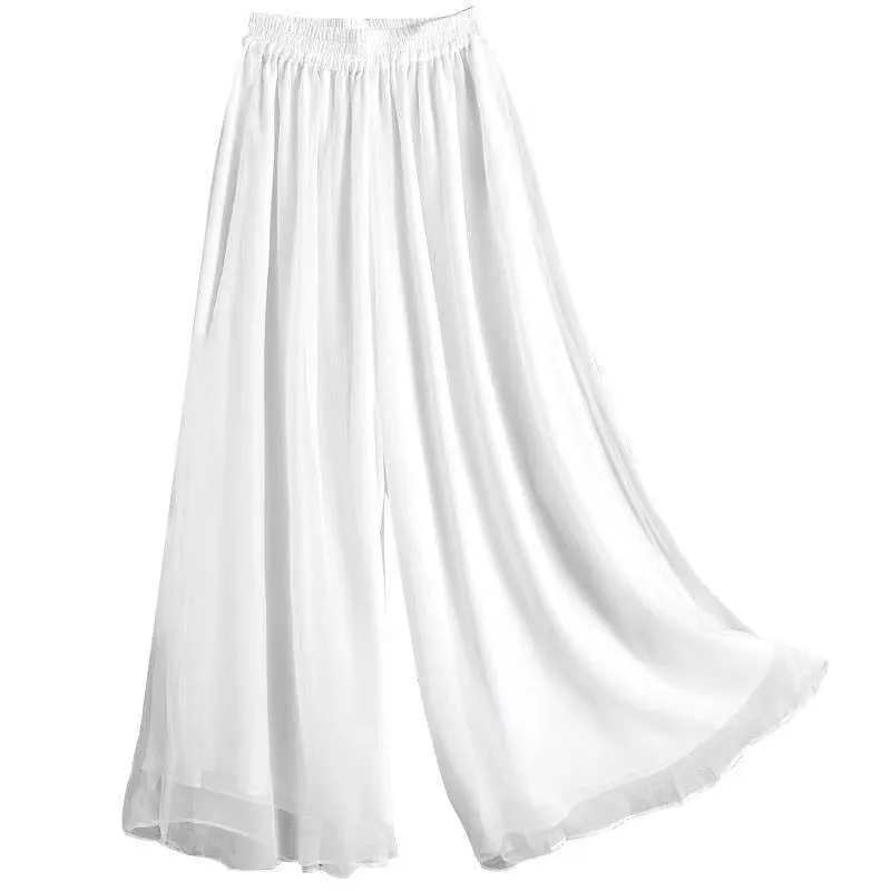 Woman Casual Chiffon Wide Leg Pants Big Size Loose Elastic