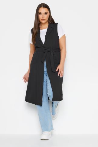 YOURS Curve Black Longline Waistcoat