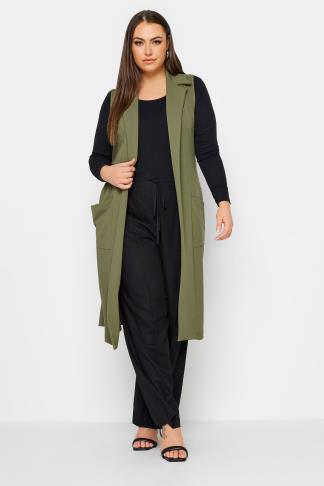 YOURS Curve Khaki Green Longline Waistcoat